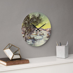 Weihnachten im Vintage-Stil, zugefrorener See mit  Große Wanduhr