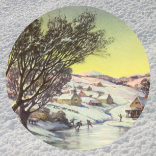 Weihnachten im Vintage-Stil, zugefrorener See mit  Runder Aufkleber