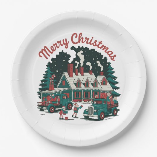 Weihnachten im Vintagen Stil Pappteller (Vorderseite)
