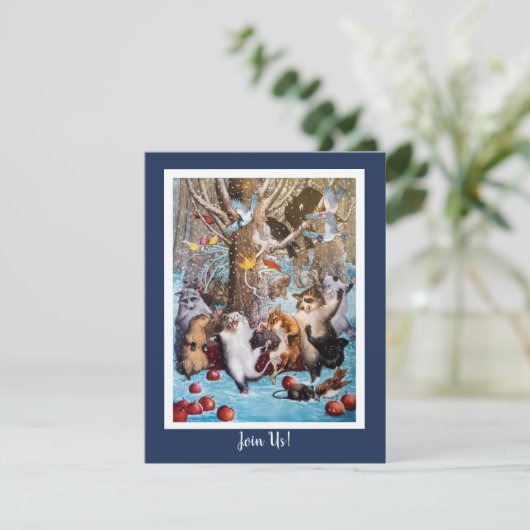 Weihnachten im Wald - Einladung von lustigen Tiere (Stehend Vorderseite)