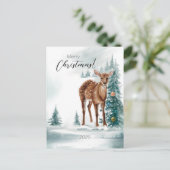 Weihnachten im Wald in Wasserfarbe Postkarte (Stehend Vorderseite)