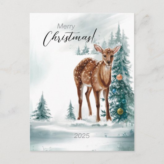 Weihnachten im Wald in Wasserfarbe Postkarte (Vorderseite)