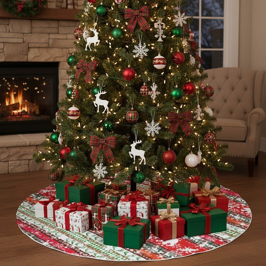 Weihnachten im Wald mit Schneeflocken Polyester Weihnachtsbaumdecke