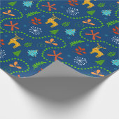 Weihnachten im Waldmuster auf blau Geschenkpapier (Ecke)