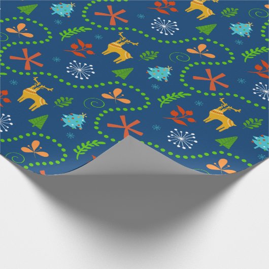 Weihnachten im Waldmuster auf blau Geschenkpapier (Ecke)