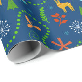 Weihnachten im Waldmuster auf blau Geschenkpapier (Rolleneckpunkt)