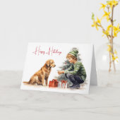 Weihnachten im Wasser Goldener Retriever mit Junge Karte (Gelbe Blume)