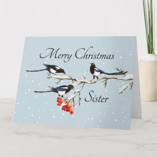 Weihnachten im Wasser Holly Magpie Bird Sister Art Karte (Vorderseite)