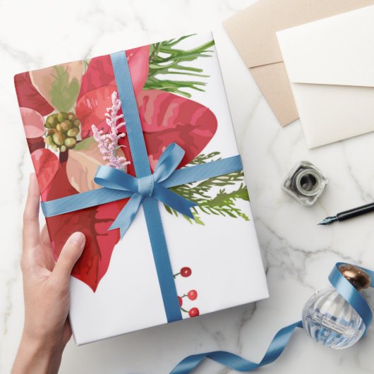 Weihnachten im Wasser Pointsettia Blume Floral W Geschenkpapier (Schenken)