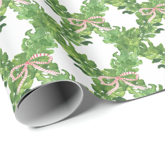 Weihnachten im Wasser Roter Streifen Bow Garland Geschenkpapier (Rolleneckpunkt)