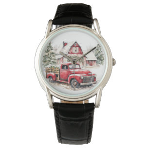 Weihnachten im Wasser Vintager Lkw und Stall Armbanduhr