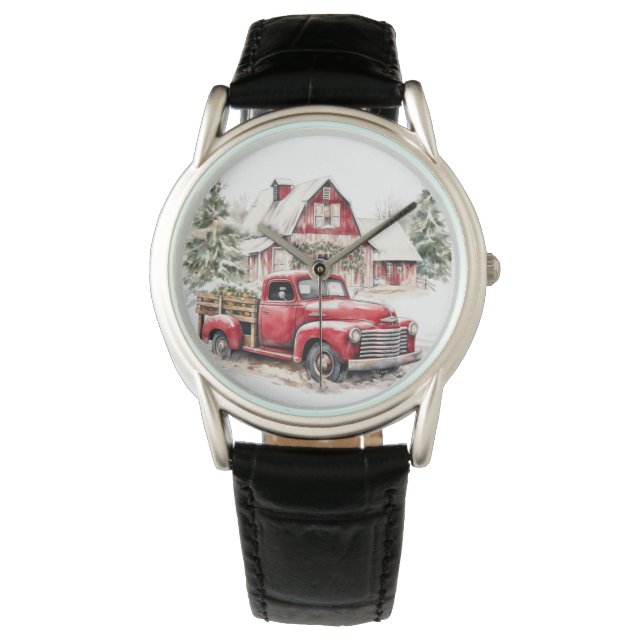 Weihnachten im Wasser Vintager Lkw und Stall Armbanduhr (Vorderseite)