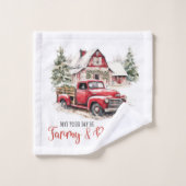 Weihnachten im Wasser Vintager Lkw und Stall Badhandtuch Set (Waschlappen)