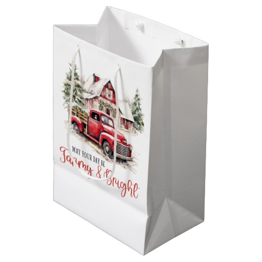 Weihnachten im Wasser Vintager Lkw und Stall Mittlere Geschenktüte (Vorderseite Schrägansicht)