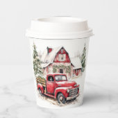 Weihnachten im Wasser Vintager Lkw und Stall Pappbecher (Rückseite)