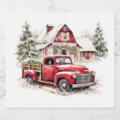 Weihnachten im Wasser Vintager Lkw und Stall Schaumweinetikett (Einzelnes Label)