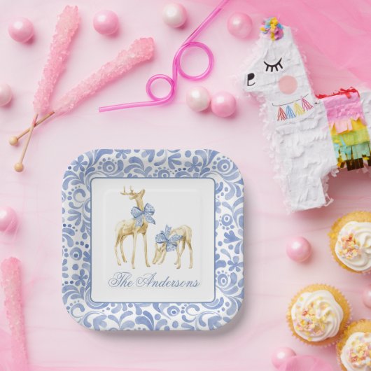 Weihnachten im Wasserbad Chinoiserie Bow Reindeer Pappteller (Party)