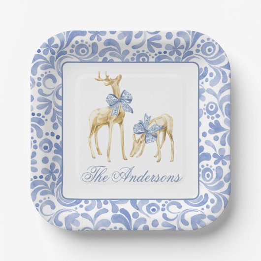 Weihnachten im Wasserbad Chinoiserie Bow Reindeer Pappteller (Vorderseite)