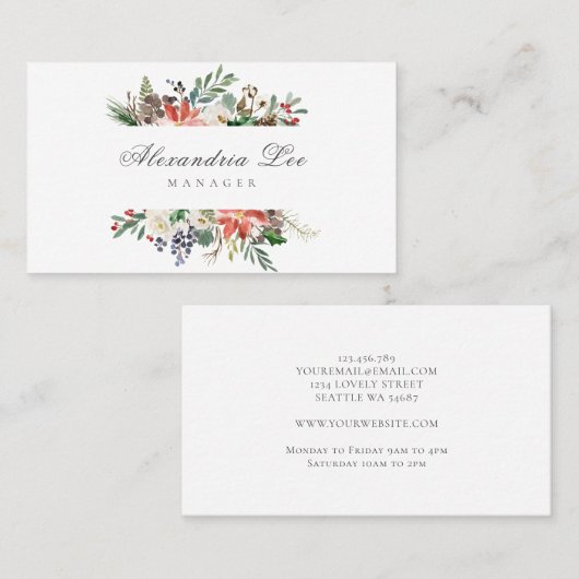 Weihnachten im Winter florale Visitenkarten Visitenkarte (Vorne/Hinten)