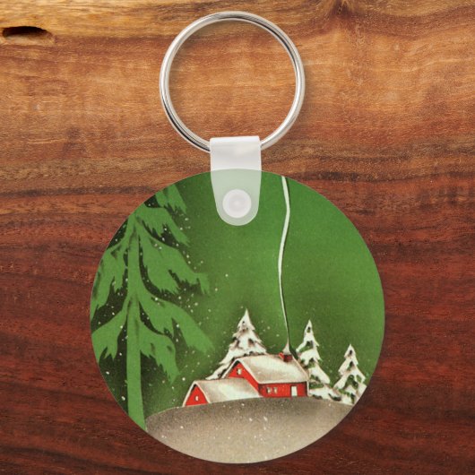 Weihnachten im Winter, Haus im Wald im Winter Schn Schlüsselanhänger (Rückseite)