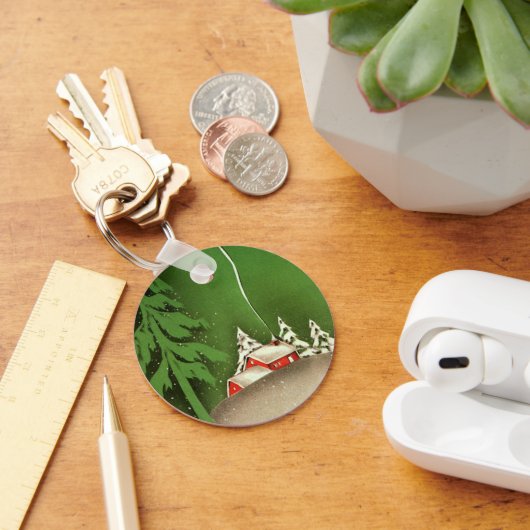 Weihnachten im Winter, Haus im Wald im Winter Schn Schlüsselanhänger (Schreibtisch)