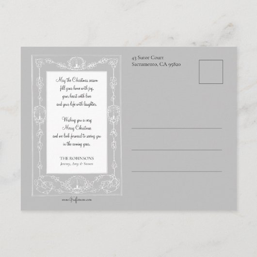 Weihnachten im Winterwald mit Engel Postkarte (Rückseite)