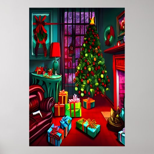 Weihnachten im Wohnzimmer | AI Art Poster (Vorne)