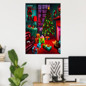 Weihnachten im Wohnzimmer | AI Art Poster (Heimbüro)
