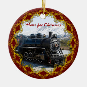 Weihnachten im Zug Vintage-Lokomotive Keramikornament