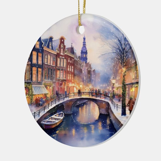 Weihnachten in Amsterdam Niederlande Wasserfarbe Keramik Ornament (Links)