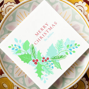 Weihnachten in Aquarellen Blau Grün und Rot Botani Serviette