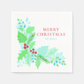 Weihnachten in Aquarellen Blau Grün und Rot Botani Serviette (Vorderseite)