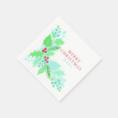Weihnachten in Aquarellen Blau Grün und Rot Botani Serviette (Ecke)