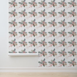 Weihnachten in Aquarellen Blumenrosa und Grün Tapete