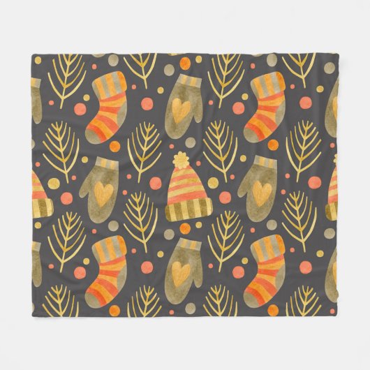 Weihnachten in Aquarellen: Feierliches nahtloses M Fleecedecke (Vorderseite (Horizontal))