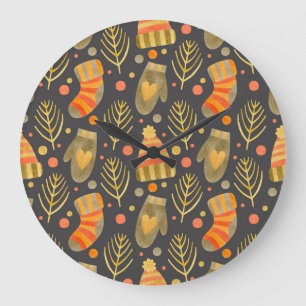 Weihnachten in Aquarellen: Feierliches nahtloses M Große Wanduhr