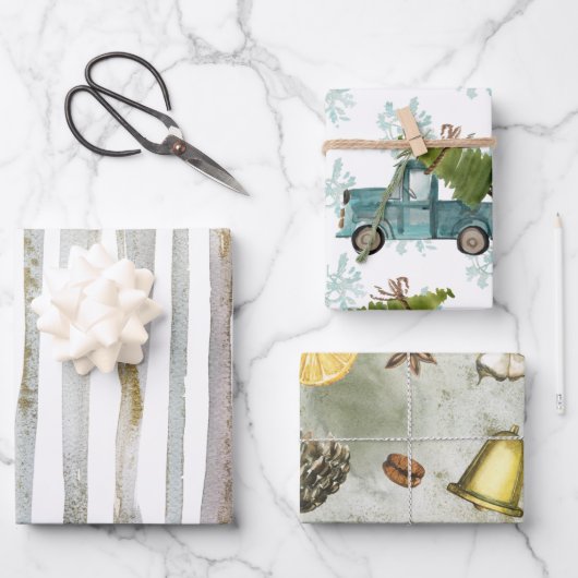 Weihnachten in Aquarellen. Geschenkpapier Set (Vorderseite)