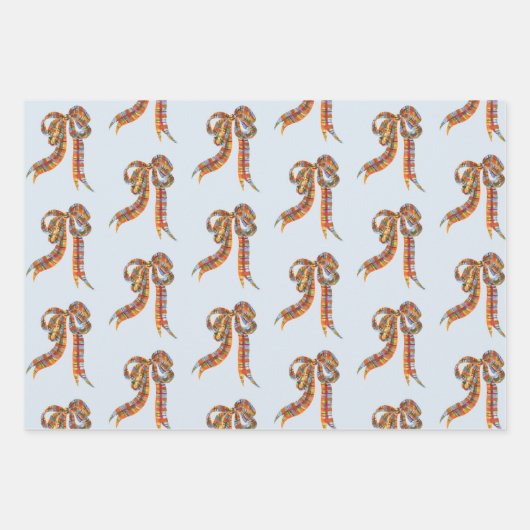 Weihnachten in Aquarellen Kariert und Streifen Bow Geschenkpapier Set (Vorderseite)