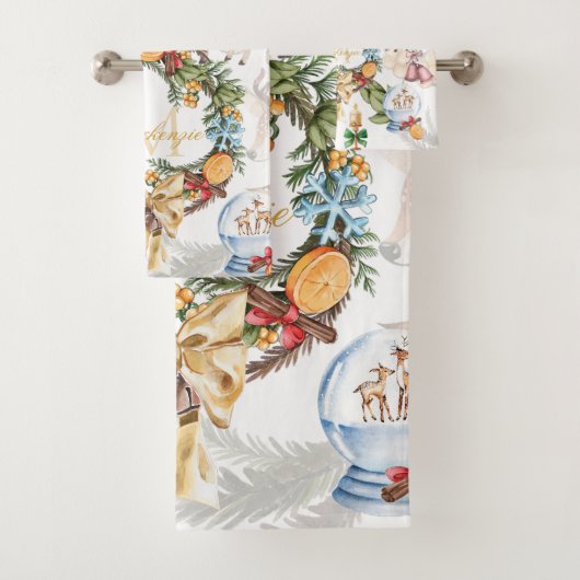 Weihnachten in Aquarellen Mit Monogramm Badhandtuch Set (Insitu)