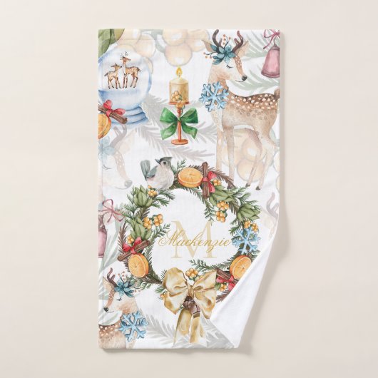 Weihnachten in Aquarellen Mit Monogramm Badhandtuch Set (Handtuch)