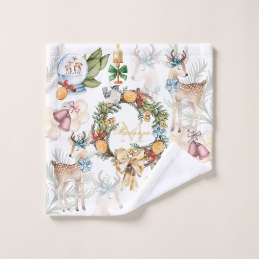 Weihnachten in Aquarellen Mit Monogramm Badhandtuch Set (Waschlappen)