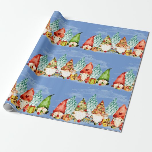 Weihnachten in Aquarellen Niedlich Gnomes Elves Geschenkpapier (Ungerollt)