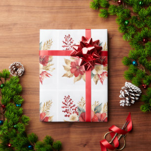 Weihnachten in Aquarellen Rotes Gold Geschenkpapier