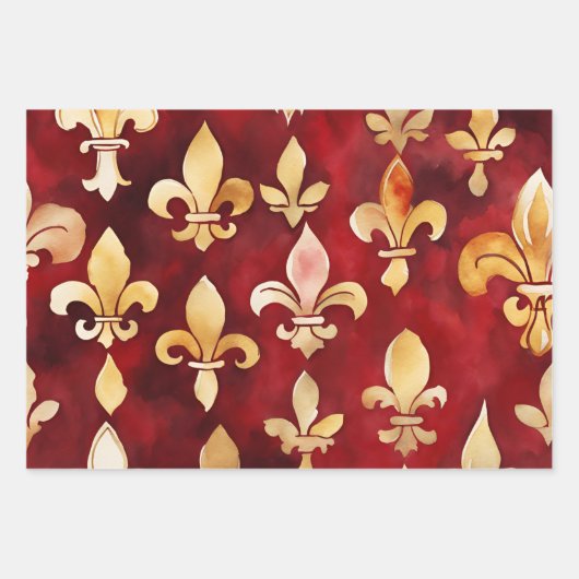 Weihnachten in Aquarellen Rotes Gold Geschenkpapier Set (Vorderseite 3)