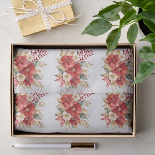 Weihnachten in Aquarellen Rotes Gold Seidenpapier (Geschenk)