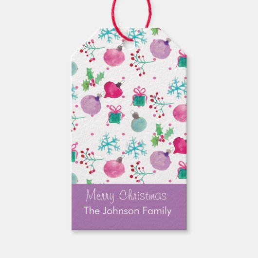 Weihnachten in Aquarellfarbe Handgemalte Muster Geschenkanhänger (Vorderseite)