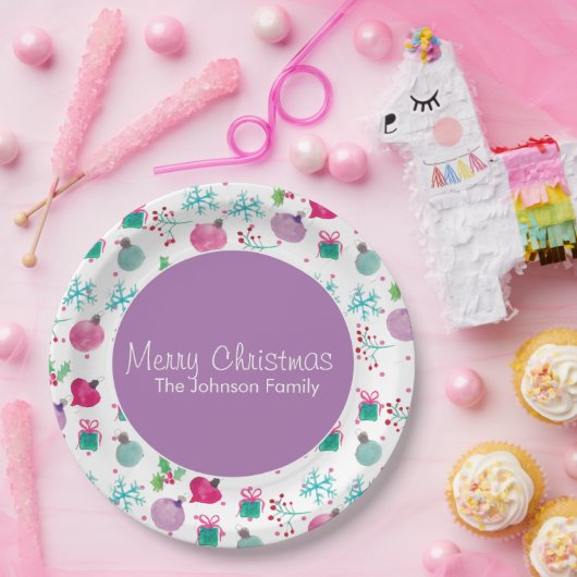 Weihnachten in Aquarellfarbe Handgemalte Muster Pappteller (Party)