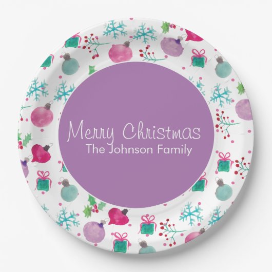 Weihnachten in Aquarellfarbe Handgemalte Muster Pappteller (Vorderseite)