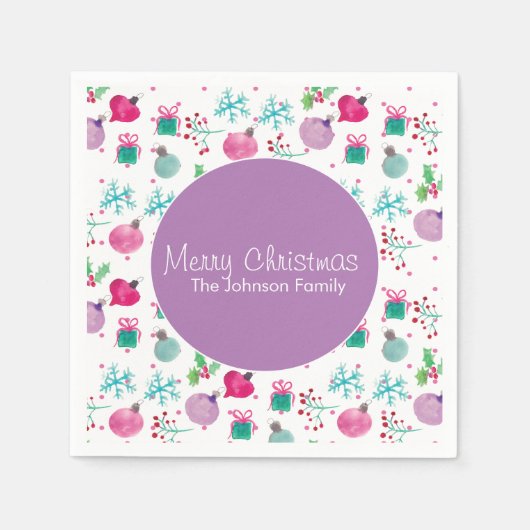 Weihnachten in Aquarellfarbe Handgemalte Muster Serviette (Vorderseite)