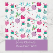 Weihnachten in Aquarellfarbe Handgemalte Muster Weinetikett (Einzelnes Label)